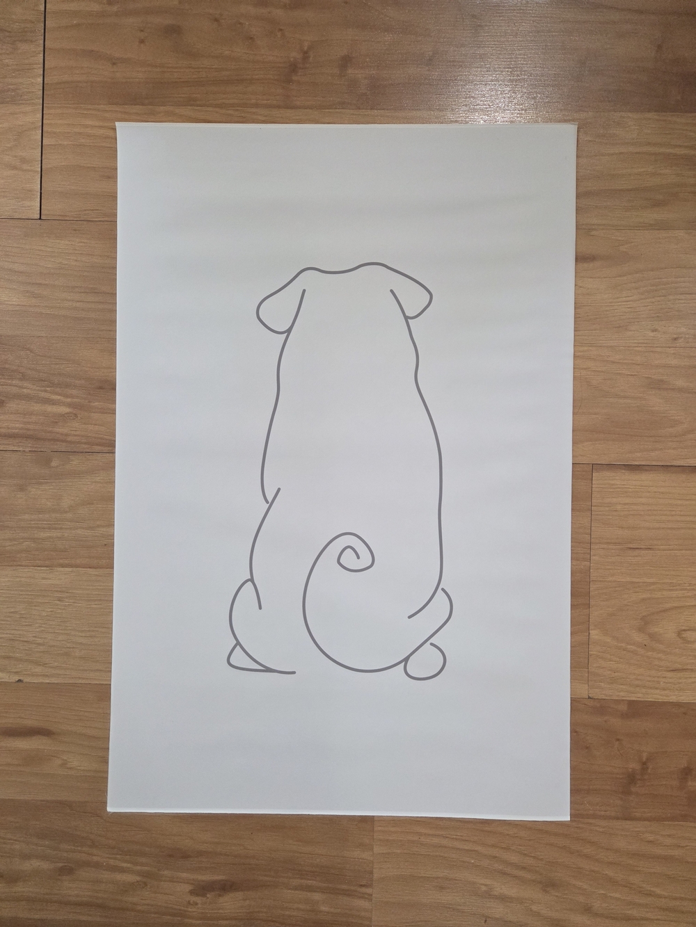 Minimalist Pug Print - White with Gray Line Art
